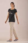 Sweet Moon Knit Cotton Pyjama Set - Chickoo Black — thumbnail 3